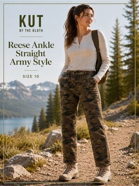 KUT from the Kloth Reese Camo Ankle Straight Utility Pants Size 10 NWT